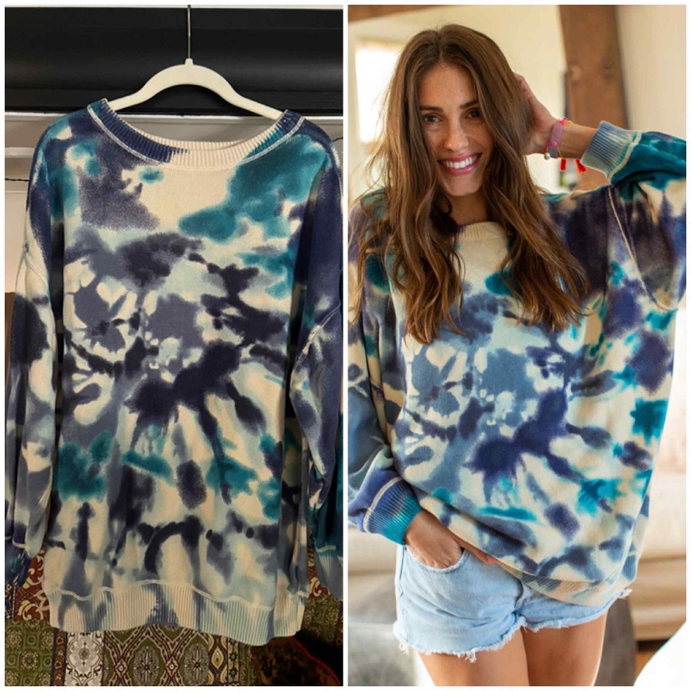 Natural Life Taylor Oversized Cotton Sweater in Blues size S-M